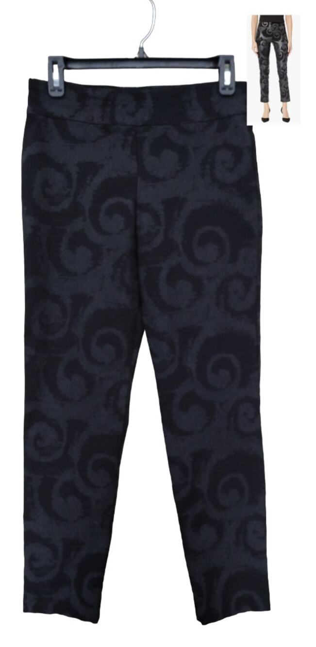 Krazy Larry Pull On Stretch Ankle Pants Black Swirls Charcoal Size 10 $120